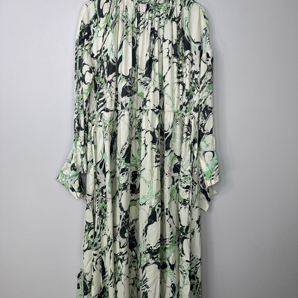 Asos Maxi Dress Size 10 Green Marble Print High Neck Tiered BNWT - Picture 8 of 13